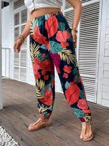 SHEIN Holidaya Plus Tropical Print Carrot Pants