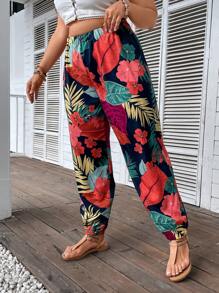 SHEIN Holidaya Plus Tropical Print Carrot Pants