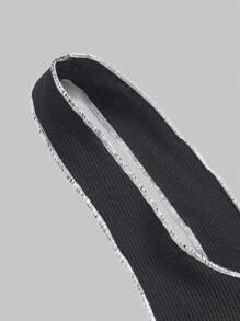 SHEIN MOD Áo khoác và áo lót dành cho xe tăng nữ Bất đối xứng Gân đan Nơ trước Đường may lộ ra ngoài Sọc Giải trí - màu đen - Xem 3