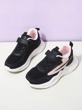 Girls Two Tone Hook-and-loop Fastener Sporty Running Shoes For Outdoor