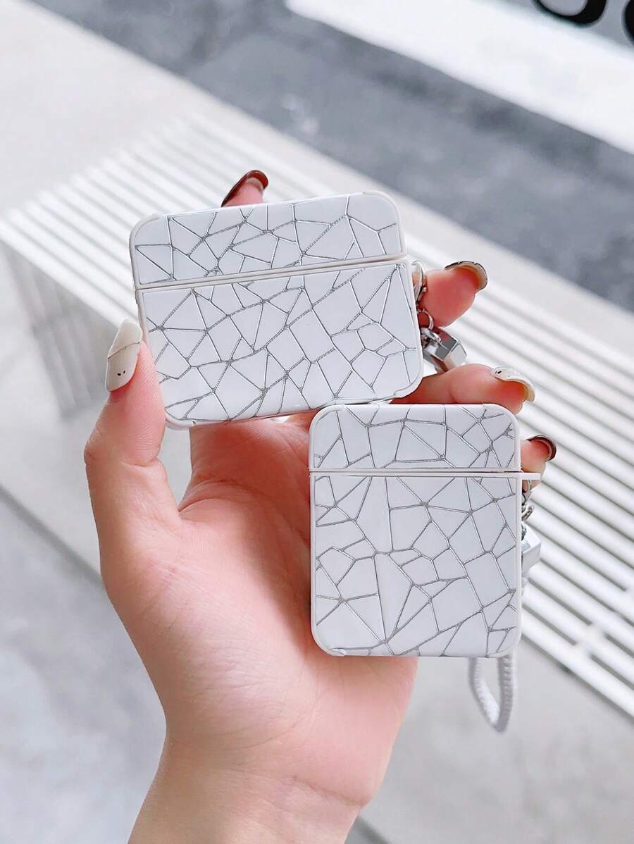Vỏ dập nổi hình học tương thích với Airpods - trắng - Xem 1
