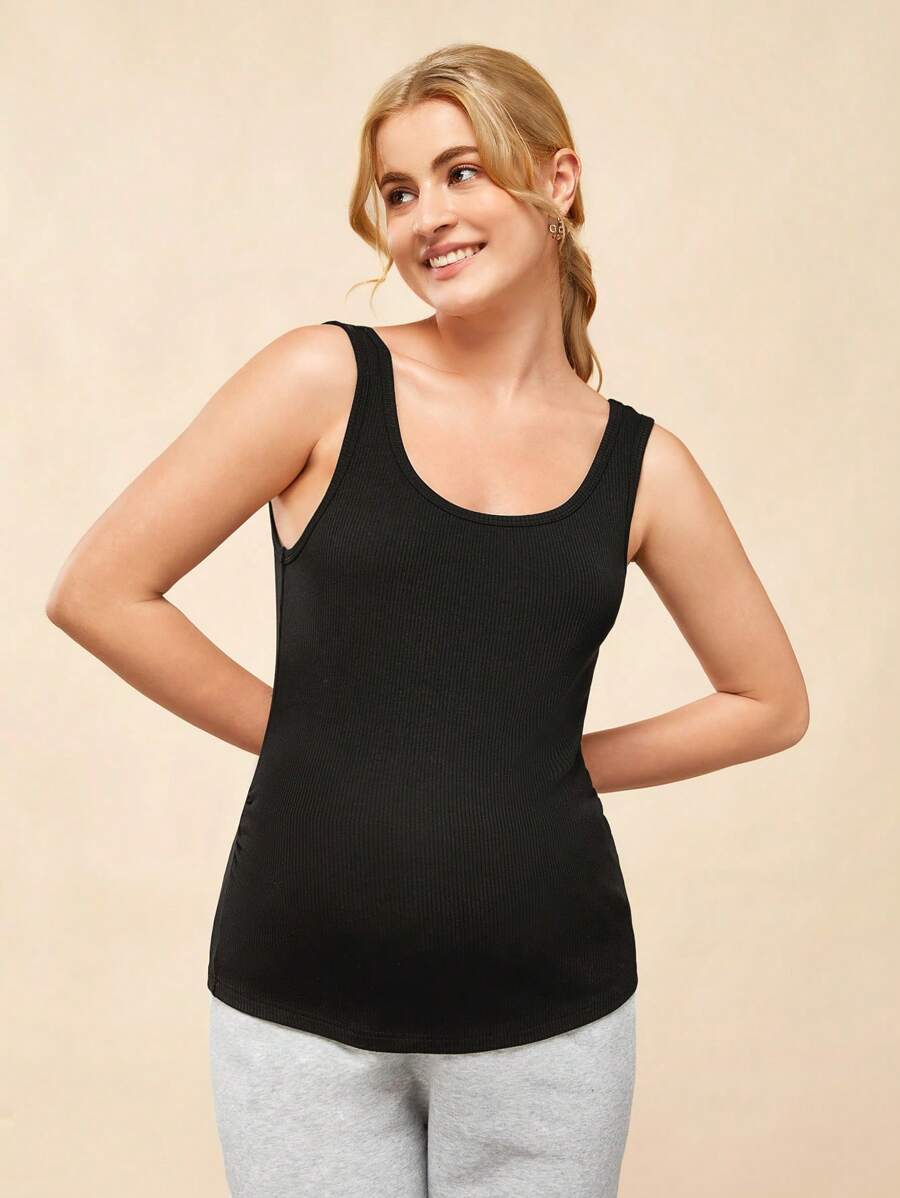 SHEIN 孕婦素色背心上衣 - 黑色 - 查看 1