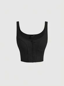SHEIN MOD Solid Button Front Tank Top - Black - View 1
