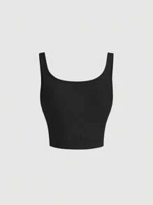 SHEIN MOD Solid Button Front Tank Top - Black - View 2