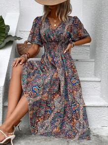 SHEIN LUNE 佩斯利印花蝴蝶袖洋裝