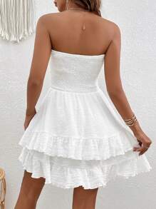 Soleia 素色上身打攬多層下擺抹胸連衣裙