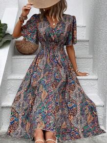 SHEIN LUNE 佩斯利印花蝴蝶袖洋裝