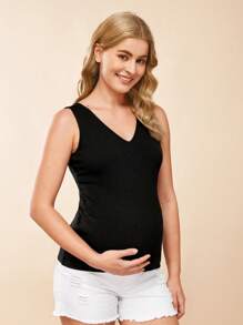 SHEIN 孕婦V領背心上衣 - 黑色 - 查看 1