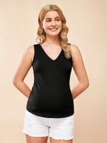 SHEIN 孕婦V領背心上衣 - 黑色 - 查看 3