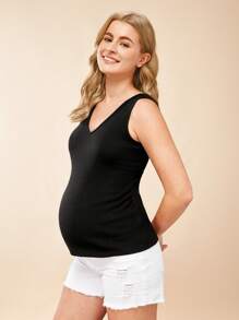 SHEIN 孕婦V領背心上衣 - 黑色 - 查看 5