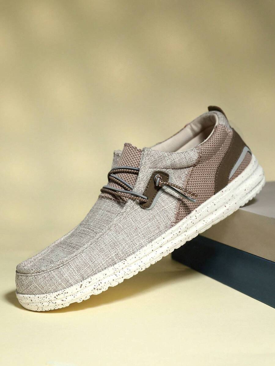 時尚船鞋適用於男士撞色前綁帶樂福鞋 - 卡其色 - 查看 1