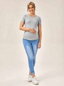 SHEIN Maternidad Camiseta unicolor fruncido lateral - Gris Claro - Ver 4