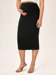 SHEIN Maternity Solid Pencil Skirt - Black - View 1