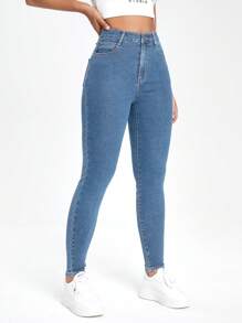 SHEIN Essnce Slant Pocket Skinny Jeans - Light Wash - View 3