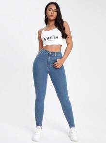 SHEIN Essnce Slant Pocket Skinny Jeans - Light Wash - View 4