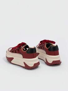 Giày Chạy Bộ Thể Thao Cho Nữ, Giày Sneaker Buộc Dây Phía Trước - Màu Đỏ Sâu - Xem 2