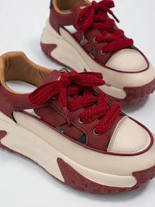 Giày Chạy Bộ Thể Thao Cho Nữ, Giày Sneaker Buộc Dây Phía Trước - Màu Đỏ Sâu - Xem 5