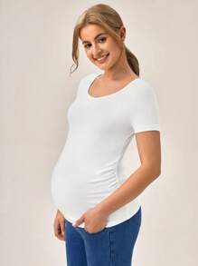 SHEIN Áo thun Bà bầu màu trơn Giải trí - trắng - Xem 4