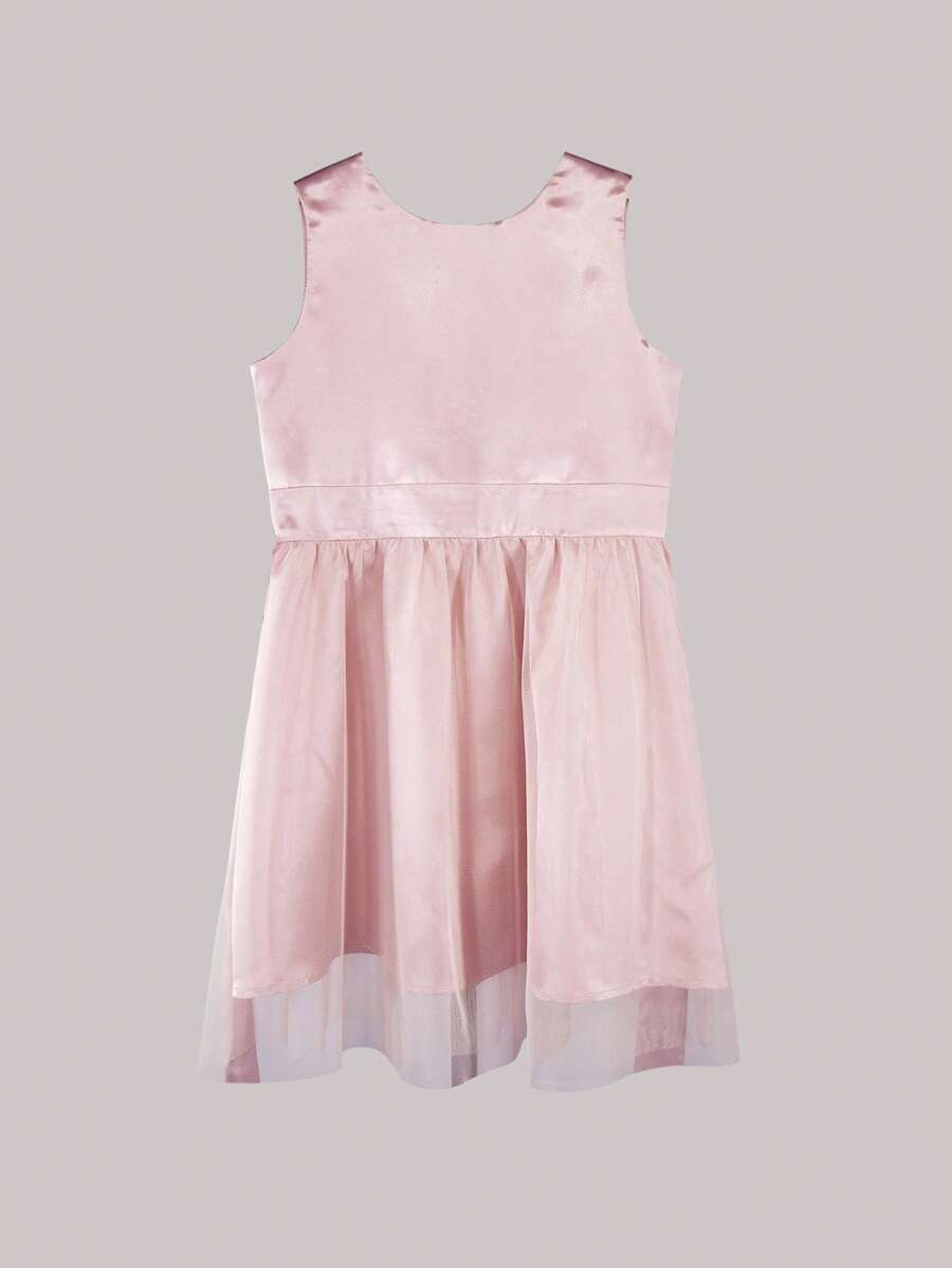 SOLOCOTE Cô Gái Trẻ Lưới tương phản Đầm Party - Hồng - Xem 1