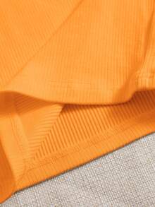 SHEIN EZwear Square Neck Solid Tee - Orange - View 3