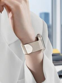 Dây đeo đồng hồ bằng thép không gỉ chống trượt thời trang màu be, dùng để trang trí đồng hồ - Màu be - Xem 5