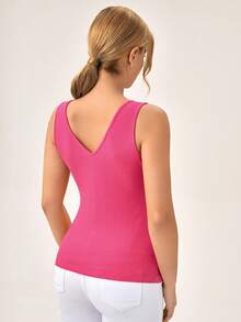 SHEIN Áo Tank & Camis Bà bầu Gân đan màu trơn Giải trí - Màu Hồng Tươi - Xem 2