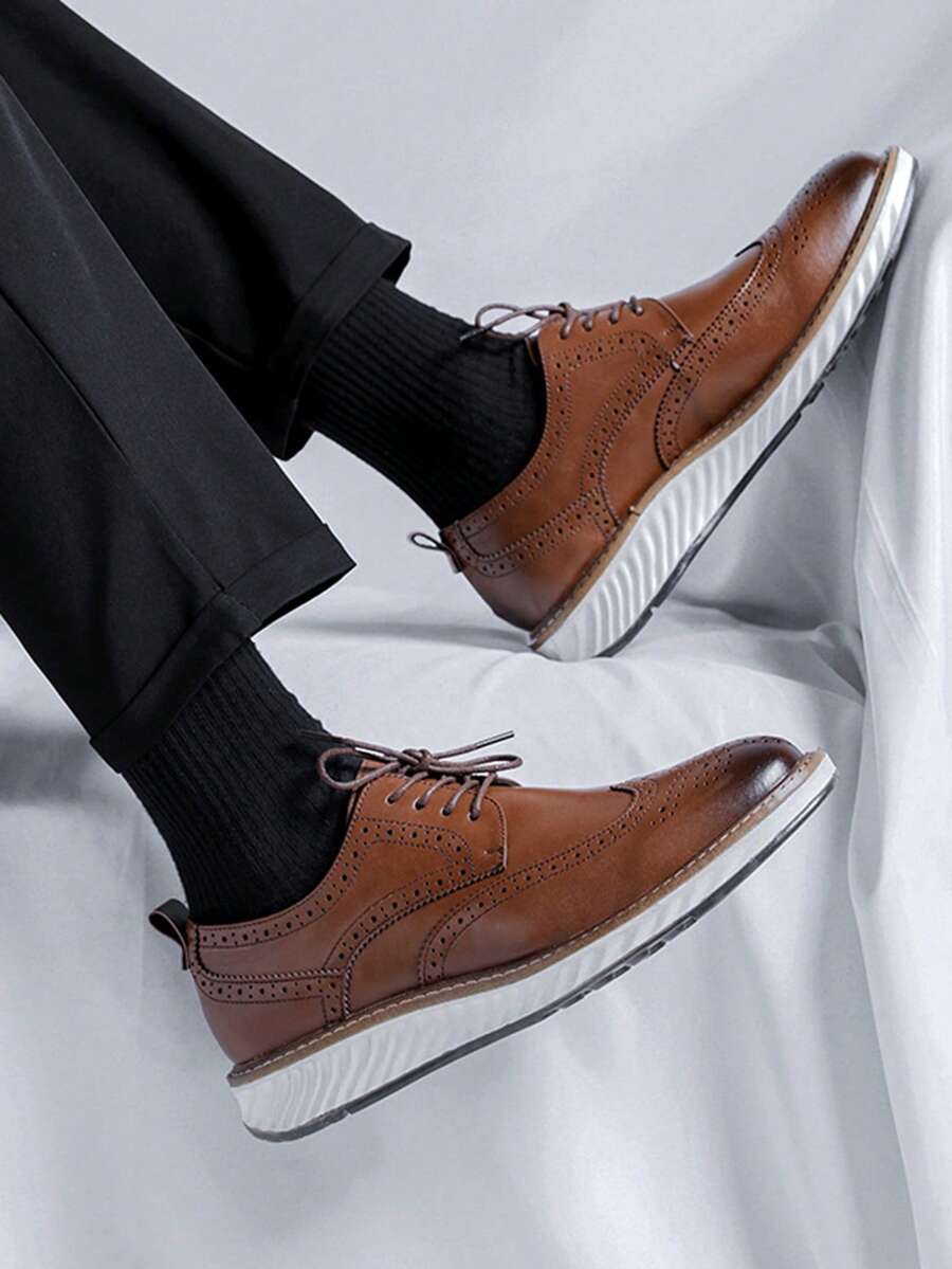 復古德比鞋適用於男士漸變圖案前綁帶男士正裝鞋 - 棕色 - 查看 1