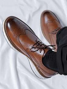 復古德比鞋適用於男士漸變圖案前綁帶男士正裝鞋 - 棕色 - 查看 4