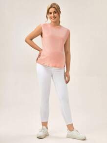 SHEIN Maternity  Solid Round Neck Tee - Baby Pink - View 3