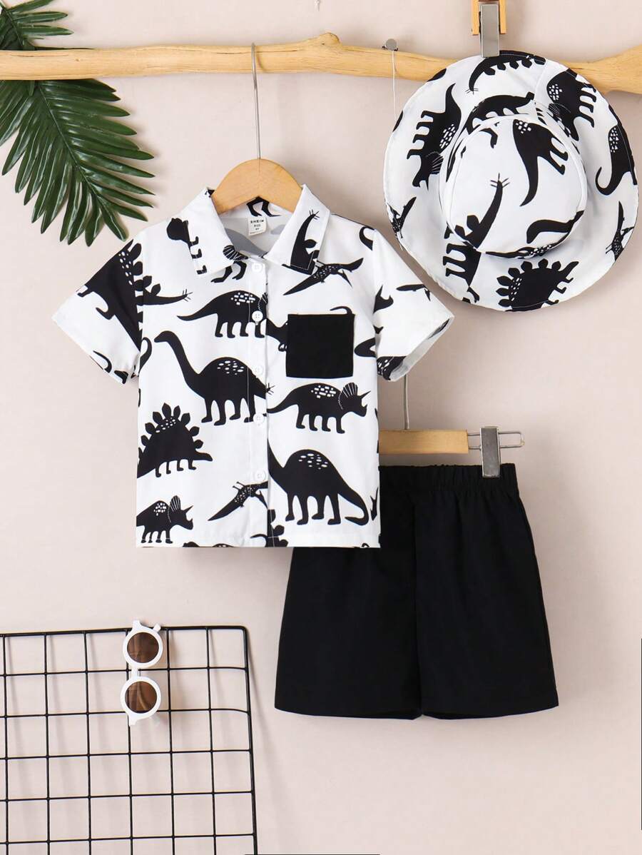 SHEIN 男童恐龍印花上衣和短褲 - 黑與白 - 查看 1
