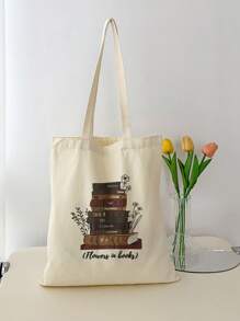 Small Shopper Bag Letter & Book Graphic Preppy - Beige - View 5