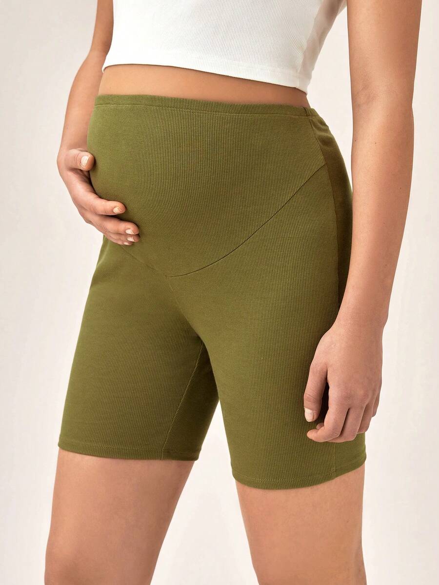 SHEIN 孕婦腹部支撐條紋針織騎行褲