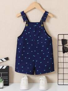SHEIN Toddler Boys Allover Print Overall Romper - Navy Blue - View 1