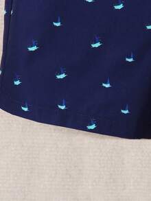 SHEIN Toddler Boys Allover Print Overall Romper - Navy Blue - View 4