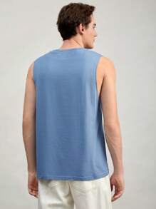 GENTILAND Men 100% Cotton Solid Tank Top - Blue - View 2