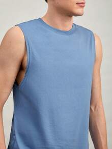 GENTILAND Men 100% Cotton Solid Tank Top - Blue - View 4