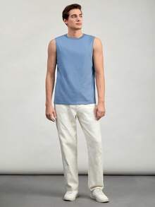 GENTILAND Men 100% Cotton Solid Tank Top - Blue - View 5