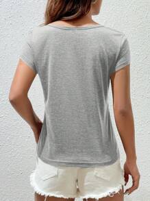 SHEIN EZwear Solid Notched Neck Tee