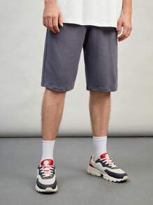 GENTILAND 男士素色斜口袋短褲 - 霧霾藍 - 查看 4