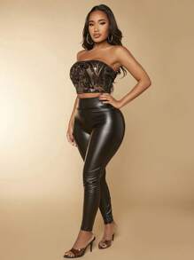 SHEIN SXY Sequin Mesh Crop Tube Top - Black - View 6