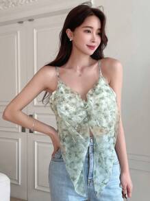 DAZY 印花不對稱下擺吊帶上衣 - 薄荷綠 - 查看 1