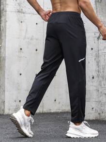 Manfinity Fitness Men Letter Graphic Sports Trousers - Black - View 2