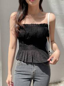 DAZY Solid Ruffle Hem Tube Top - Black - View 3