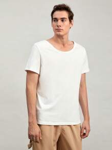 GENTILAND Men Solid Round Neck Tee - White - View 1