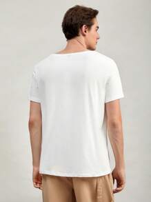 GENTILAND Men Solid Round Neck Tee - White - View 2