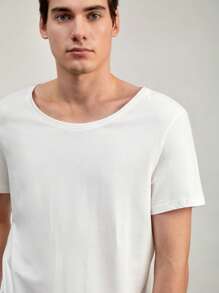 GENTILAND Men Solid Round Neck Tee - White - View 3