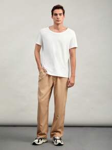 GENTILAND Men Solid Round Neck Tee - White - View 4