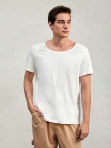 GENTILAND Men Solid Round Neck Tee - White - View 5