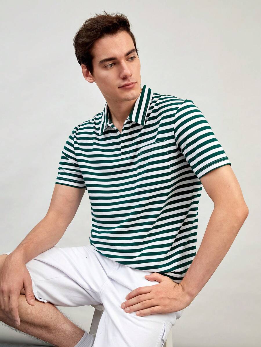 GENTILAND Men Striped Print Polo Shirt - Multicolor - View 1