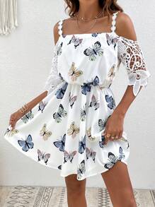 SHEIN VCAY Đầm Tương phản ren Loại bướm Tất cả trên in Giải trí - Nhiều màu - Xem 6